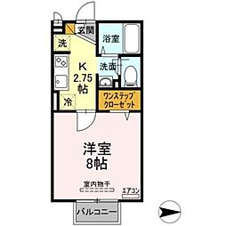 ルミエール I 2階1Kの間取り