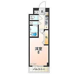 阪神本線 久寿川駅 徒歩6分の賃貸マンション 3階1Kの間取り