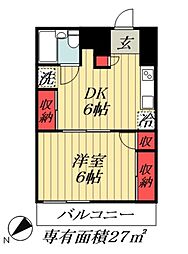 パシフィックコーポII 1階1DKの間取り