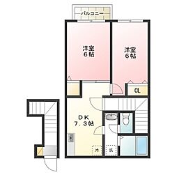 アリエント 2階2DKの間取り
