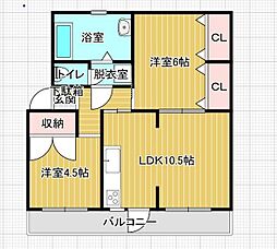 下麻生住宅3号棟 2LDKの間取図画像
