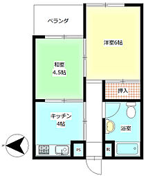 YKマンション 2Kの間取図画像