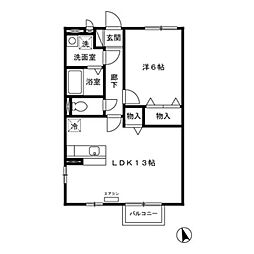 クレール四季彩の丘　七番館 1階1LDKの間取り