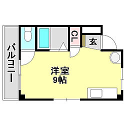 レジデンス上町 ワンルームの間取図画像