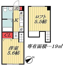 JR総武線 下総中山駅 徒歩9分の賃貸アパート 2階1Kの間取り