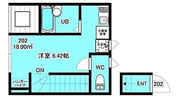 コートハウス桜川 2階ワンルームの間取り