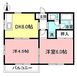 メゾンドポルックス 2DKの間取図画像