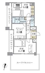 北品川アパートメント 9階2DKの間取り
