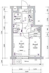 ガリシア矢口渡 2階2Kの間取り