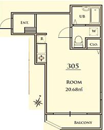 レジデンス本駒込 3階ワンルームの間取り
