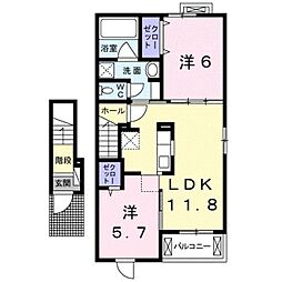 パルティールα 2階2LDKの間取り
