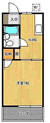 パーシモンハウス 2階1Kの間取り