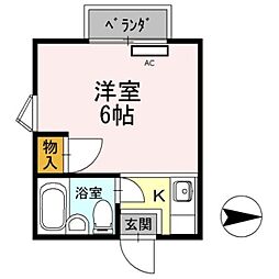 調布ハイムピア 2階ワンルームの間取り