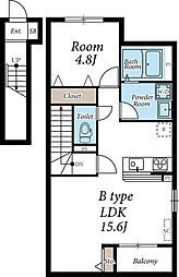 アシェルタ聖蹟 2階1LDKの間取り