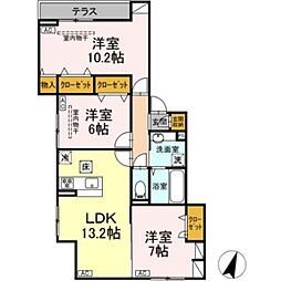 ホルテンジエ原町田 1階3LDKの間取り