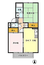 Mプレジール 2DKの間取図画像