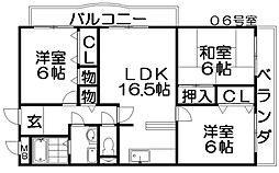 ビバリーフラッツ 2階3LDKの間取り