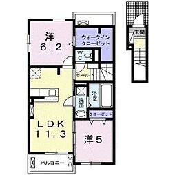 フェリチータ坂東　Ｃ 2階2LDKの間取り