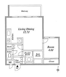ルート四谷三丁目 4階1LDKの間取り