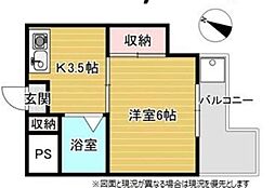 サンパレス堀之内 4階1Kの間取り