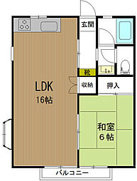 つかさコーポD 1LDKの間取図画像