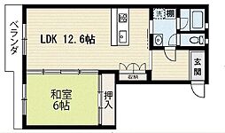 サンハイツ大楠11 1LDKの間取図画像