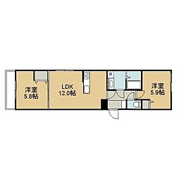 ラ・フレーズ橋本 2LDKの間取図画像