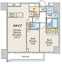 クレストコート中野富士見町 3階2LDKの間取り