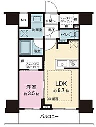 シティインデックス神田 8階1LDKの間取り