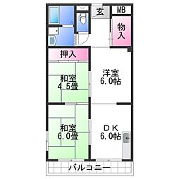 メロディーコーポ岸和田 3DKの間取図画像