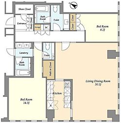 プルデンシャルタワーレジデンス 36階2LDKの間取り