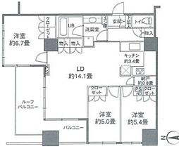カスタリアタワー品川シーサイド 18階3SLDKの間取り