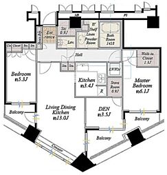 新宿アインスタワー 18階2SLDKの間取り