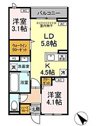 セレスティア白鳥 3階2LDKの間取り