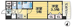 セレニテ神戸ミラクノール 2Kの間取図画像