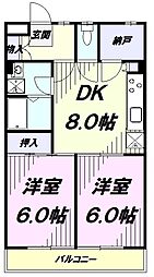 ドリーム1号館 1階2DKの間取り