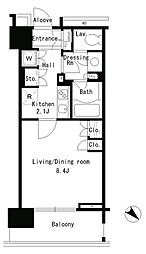 パークアクシス日本橋ステージ 2階1Kの間取り