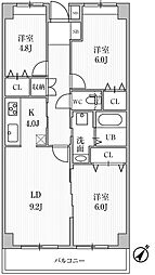 東雪谷マンション 4階3LDKの間取り