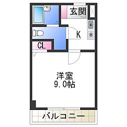 キリンハイツ ワンルームの間取図画像