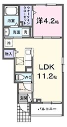 サミュール 1階1LDKの間取り
