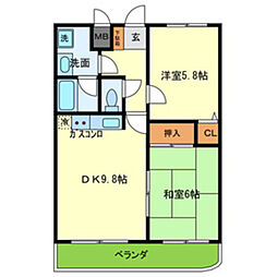 カーサー・ファースト萩 2DKの間取図画像