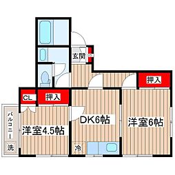 ウィーンハイツＡ棟 1階2DKの間取り