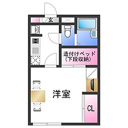 レオパレスコンフォール中島 1階1Kの間取り