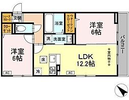 ビューテラス 1階2LDKの間取り