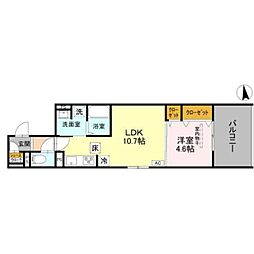 D-ROOM 丹波橋 2階1LDKの間取り