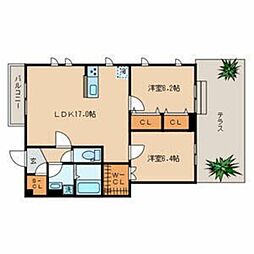 ラールゴ清水 1階2LDKの間取り