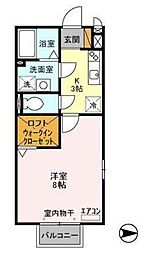 ロイヤルコート 1Kの間取図画像