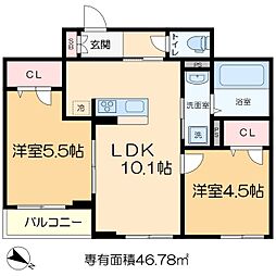 セレスティア西綾瀬 2階2LDKの間取り