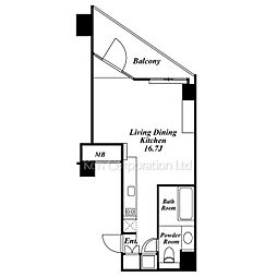 カスタリア広尾 6階ワンルームの間取り