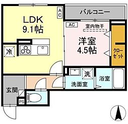D-ROOM元横山町 3階1LDKの間取り